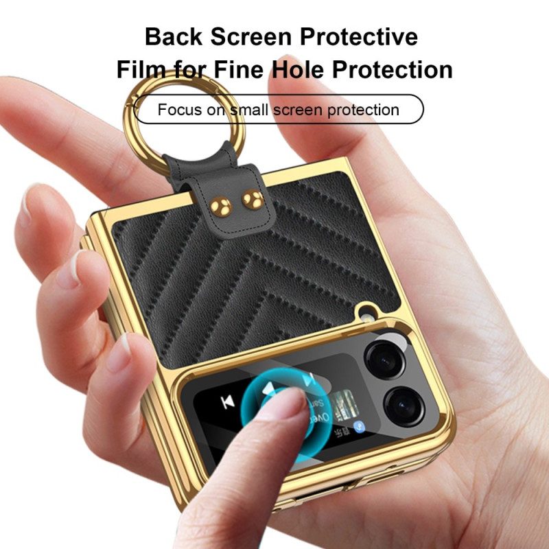 Folio Cover Samsung Galaxy Z Flip 4 Custodia in pelle Stile In Pelle Con Anello Gkk
