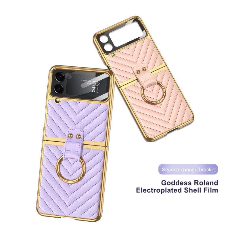 Folio Cover Samsung Galaxy Z Flip 4 Custodia in pelle Stile In Pelle Con Anello Gkk