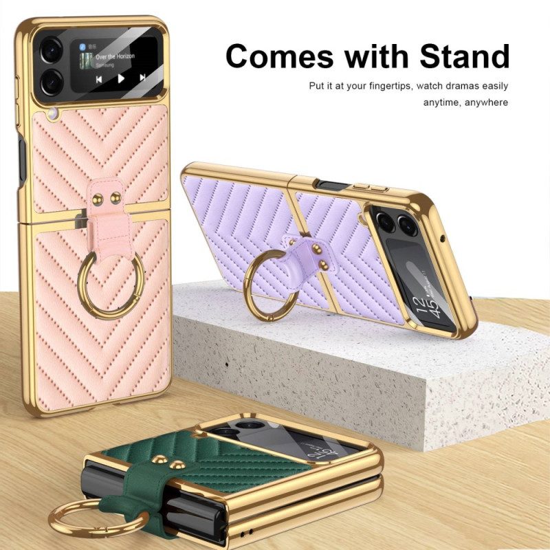 Folio Cover Samsung Galaxy Z Flip 4 Custodia in pelle Stile In Pelle Con Anello Gkk