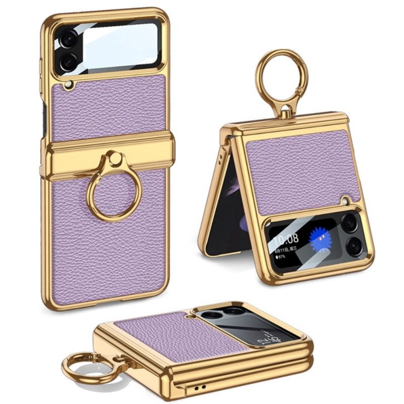 Folio Cover Samsung Galaxy Z Flip 4 Custodia in pelle Stile In Pelle Con Moschettone Gkk