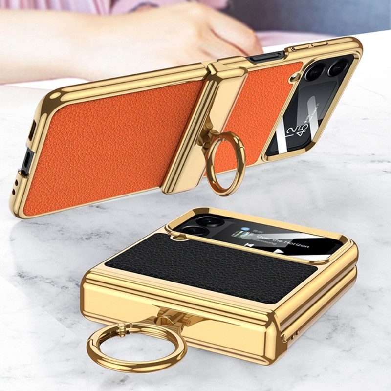 Folio Cover Samsung Galaxy Z Flip 4 Custodia in pelle Stile In Pelle Con Moschettone Gkk
