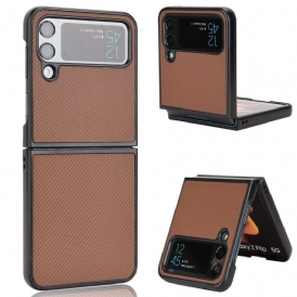 Folio Cover Samsung Galaxy Z Flip 4 Custodia in pelle Texture In Fibra Di Carbonio Effetto Pelle