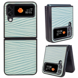 Folio Cover Samsung Galaxy Z Flip 4 Custodia in pelle Trama Ondulata In Vera Pelle