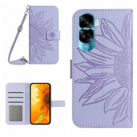 Custodia in pelle Honor 90 Lite Girasole Con Tracolla