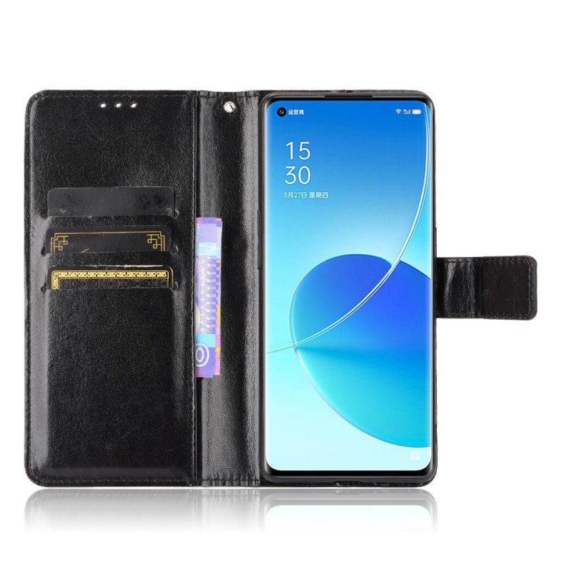 Custodia A Portafoglio Oppo Reno 6 Pro 5G Cinturino E Chiusura A Trama Liscia