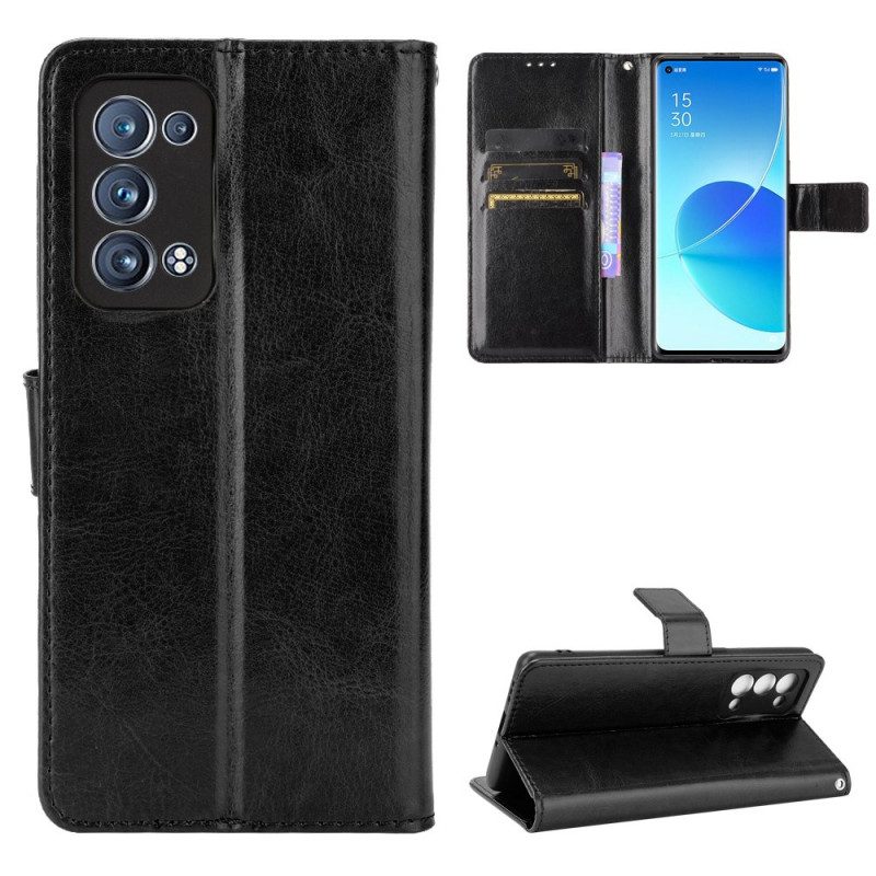 Custodia A Portafoglio Oppo Reno 6 Pro 5G Cinturino E Chiusura A Trama Liscia