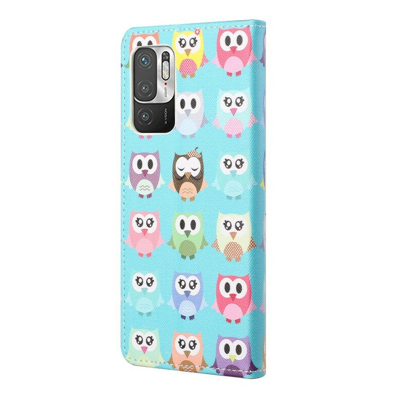 Custodia in pelle Xiaomi Redmi Note 10 5G Gufi Multipli
