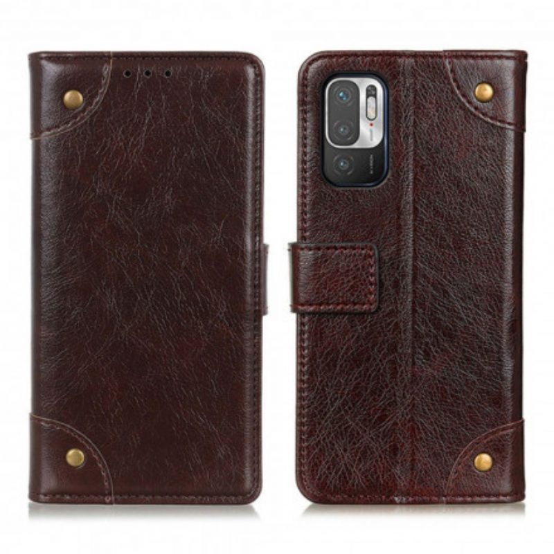 Folio Cover Xiaomi Redmi Note 10 5G Rivetti Vintage In Pelle Nappa Stile