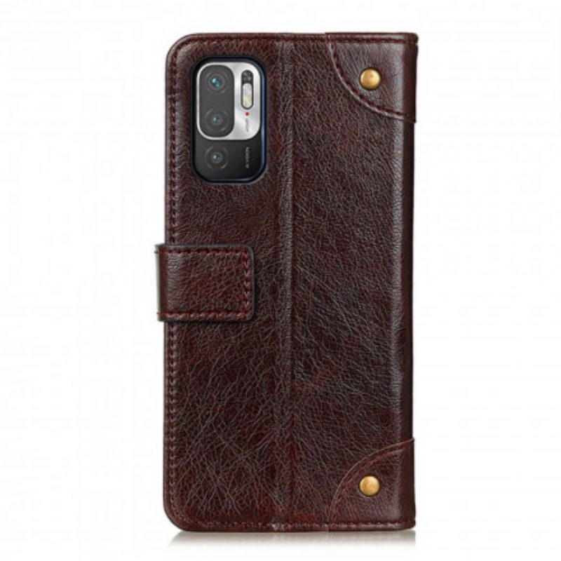 Folio Cover Xiaomi Redmi Note 10 5G Rivetti Vintage In Pelle Nappa Stile