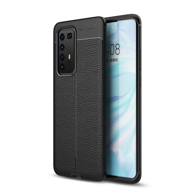 Cover Huawei P40 Pro Doppia Linea Litchi Effetto Pelle