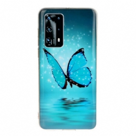 Cover Huawei P40 Pro Farfalla Blu Fluorescente