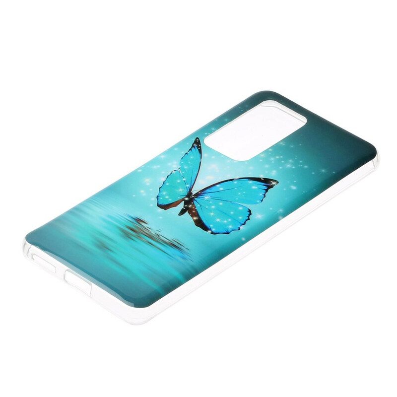 Cover Huawei P40 Pro Farfalla Blu Fluorescente