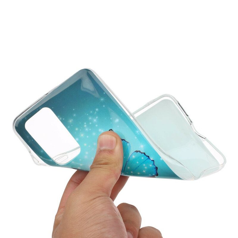 Cover Huawei P40 Pro Farfalla Blu Fluorescente
