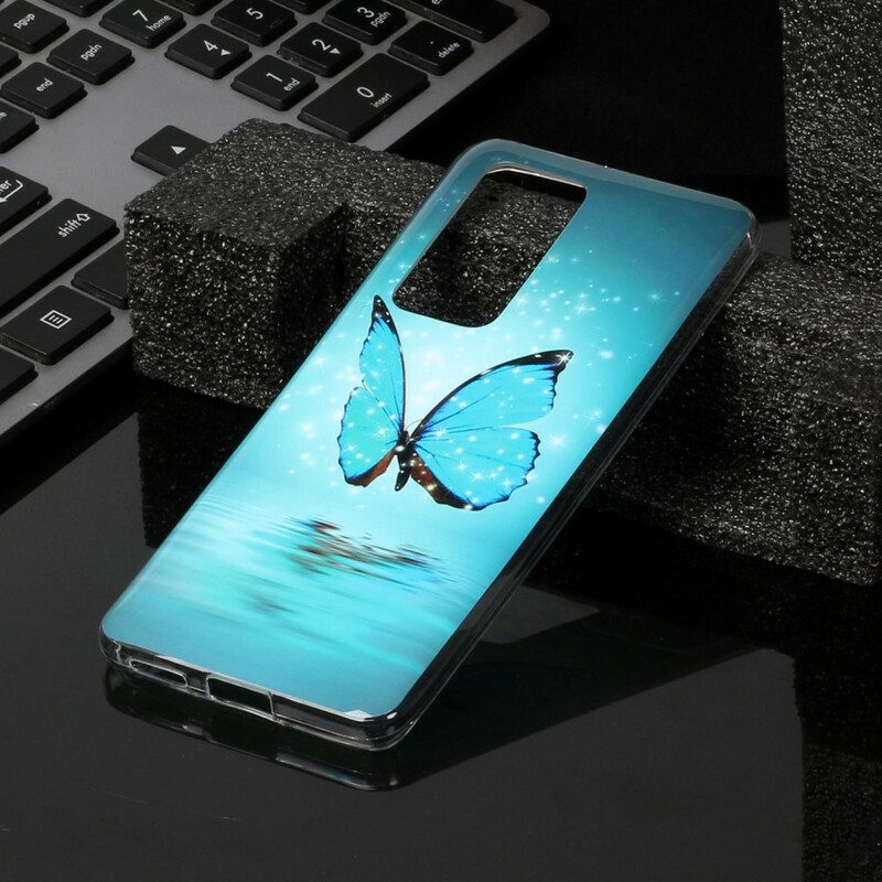 Cover Huawei P40 Pro Farfalla Blu Fluorescente