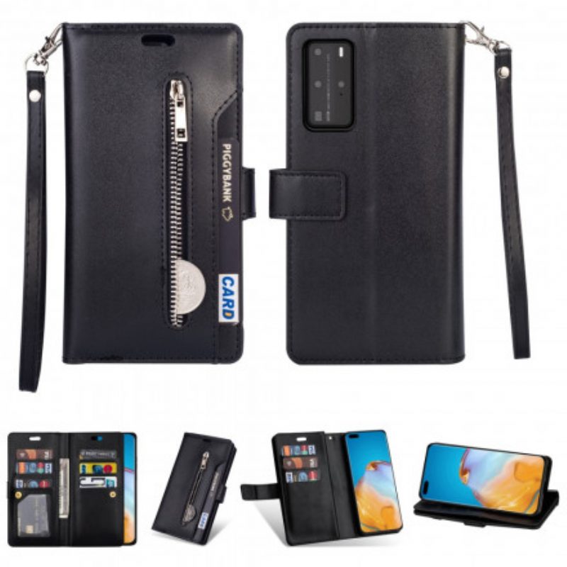 Custodia in pelle Huawei P40 Pro Borsa Con Cordino