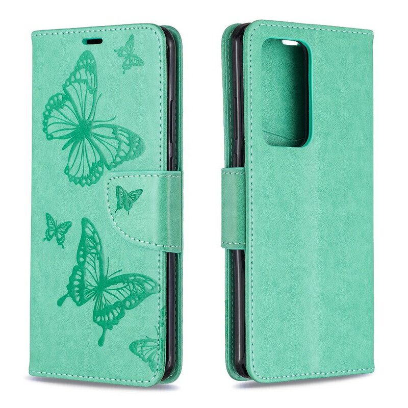 Custodia in pelle Huawei P40 Pro Folio Cover Farfalle E Lembo Obliquo