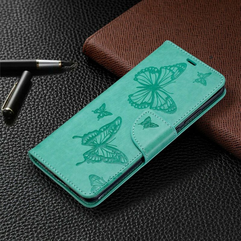 Custodia in pelle Huawei P40 Pro Folio Cover Farfalle E Lembo Obliquo