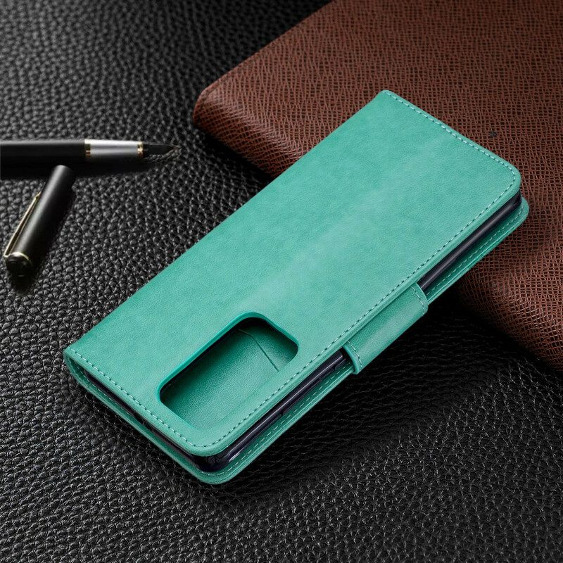 Custodia in pelle Huawei P40 Pro Folio Cover Farfalle E Lembo Obliquo