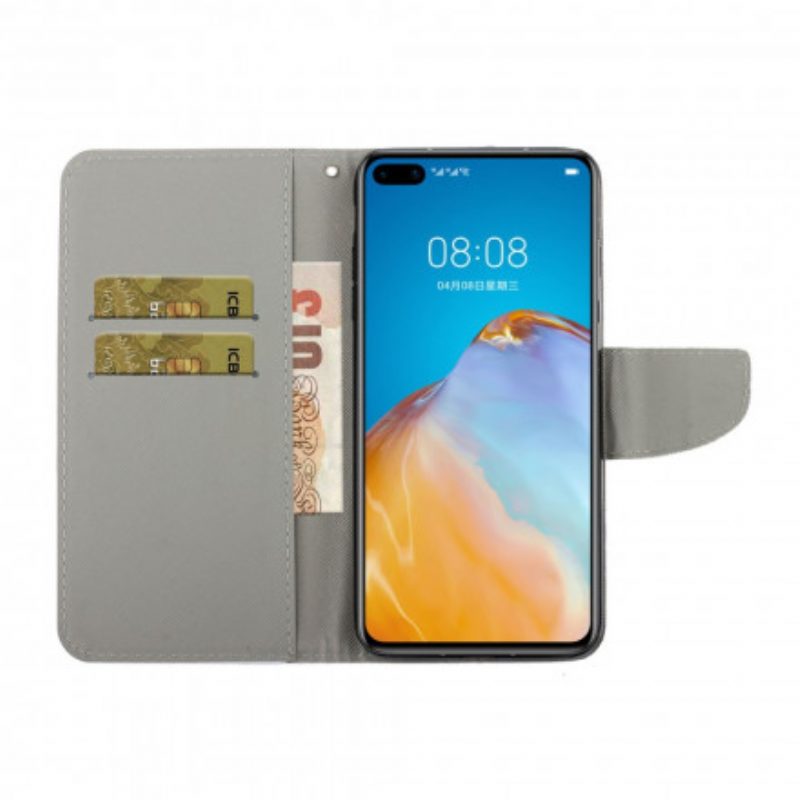 Custodia in pelle Huawei P40 Pro Mandala Patchwork Con Cordino