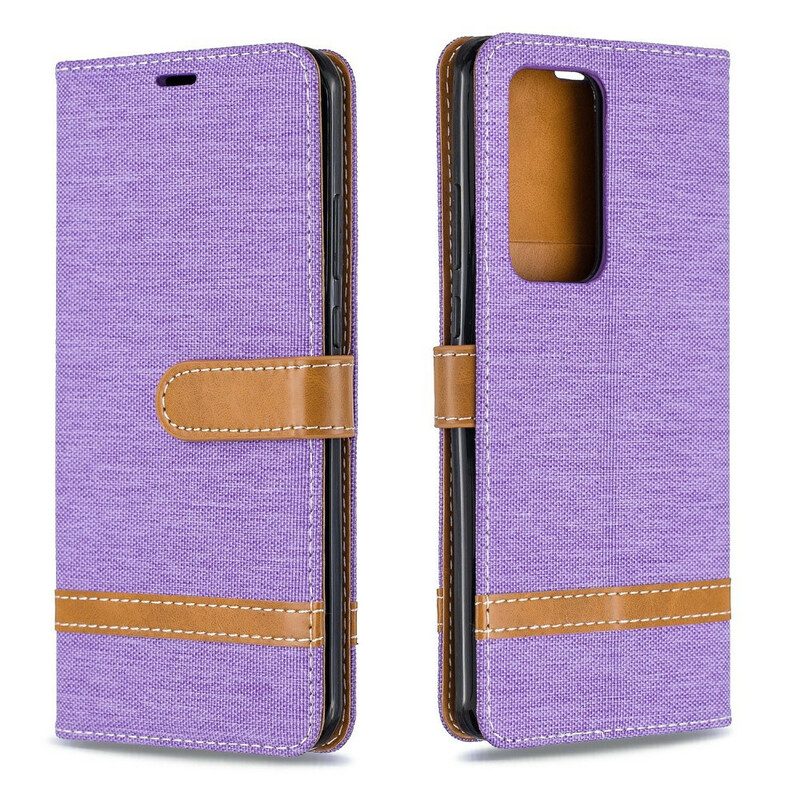 Folio Cover Huawei P40 Pro Cinturino Effetto Tessuto E Pelle