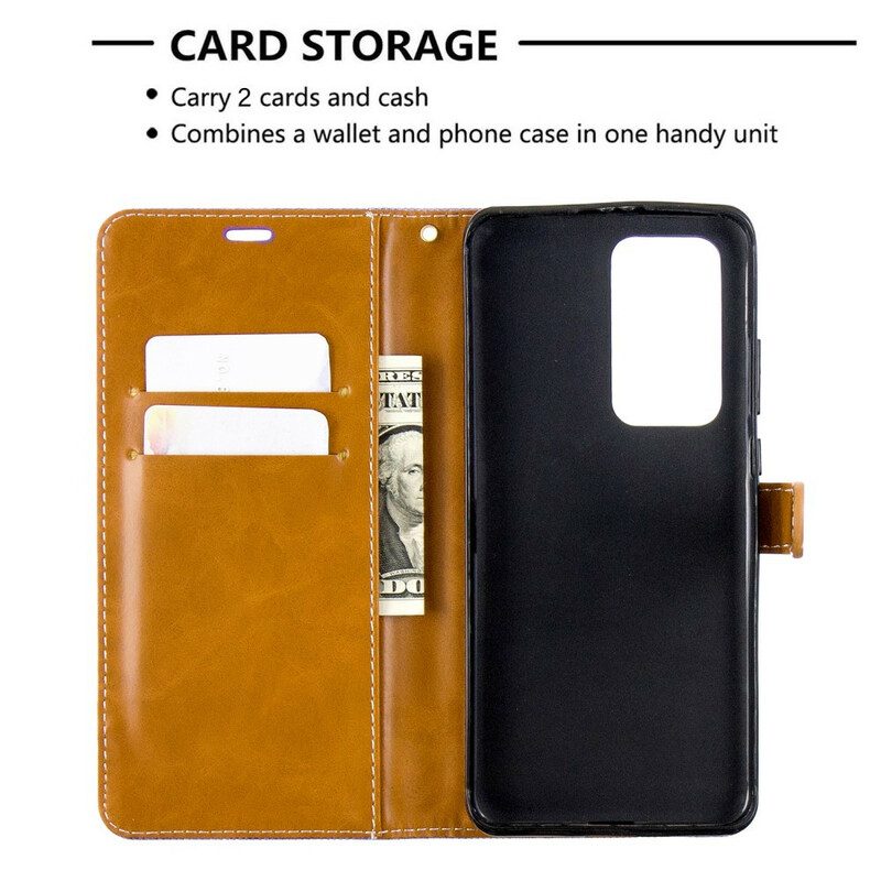 Folio Cover Huawei P40 Pro Cinturino Effetto Tessuto E Pelle