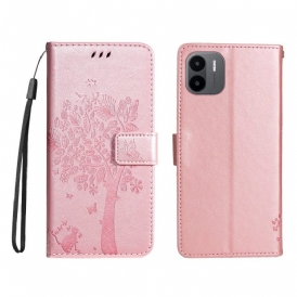 Custodia in pelle Xiaomi Redmi A1 Albero E Gatto Strappy