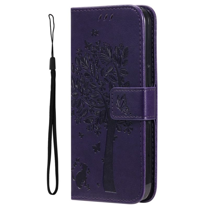 Custodia in pelle Xiaomi Redmi A1 Albero E Gatto Strappy