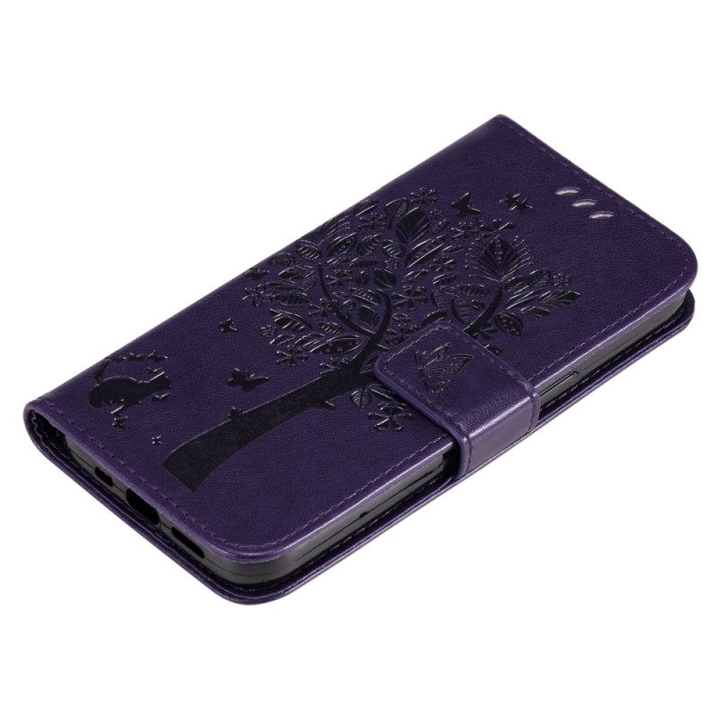 Custodia in pelle Xiaomi Redmi A1 Albero E Gatto Strappy