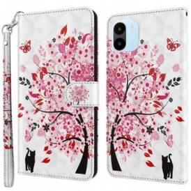 Custodia in pelle Xiaomi Redmi A1 Albero E Gatto Strappy