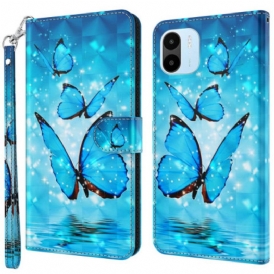 Custodia in pelle Xiaomi Redmi A1 Farfalle Blu Volanti