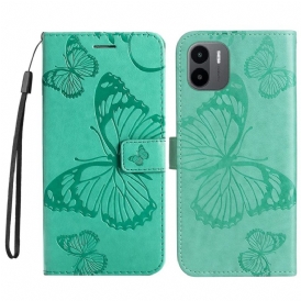 Custodia in pelle Xiaomi Redmi A1 Farfalle Con Cinturino Gigante