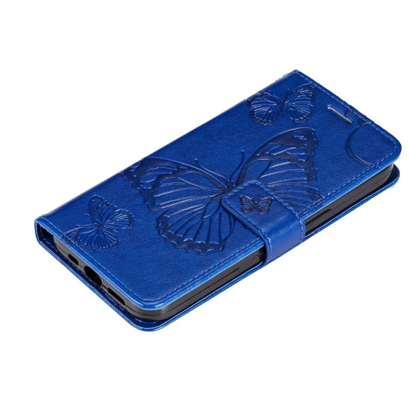 Custodia in pelle Xiaomi Redmi A1 Farfalle Con Cinturino Gigante