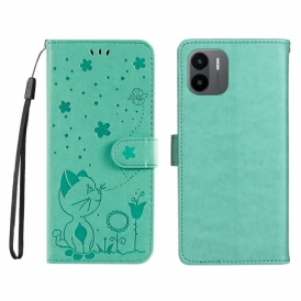 Custodia in pelle Xiaomi Redmi A1 Gatto E Ape Con Cordino