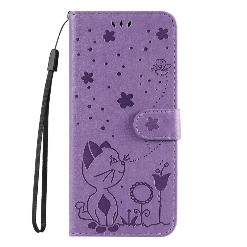 Custodia in pelle Xiaomi Redmi A1 Gatto E Ape Con Cordino