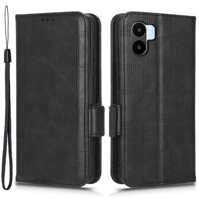 Custodia in pelle Xiaomi Redmi A1 Triangoli Con Cordino