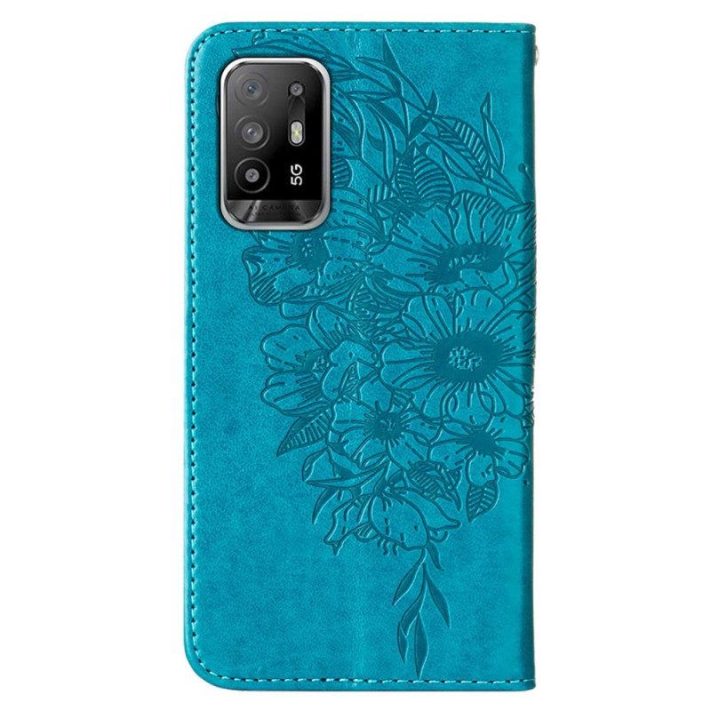 Custodia in pelle Oppo A94 5G Farfalla Con Cordino
