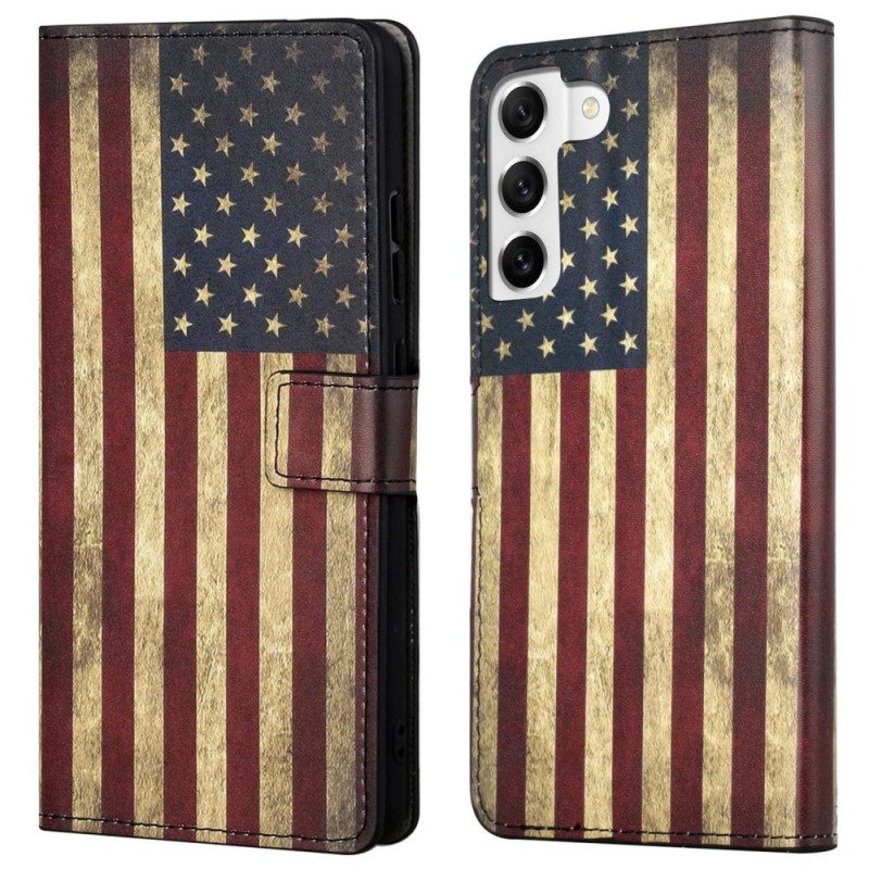Custodia in pelle Samsung Galaxy S23 Plus 5G Bandiera Americana D'epoca