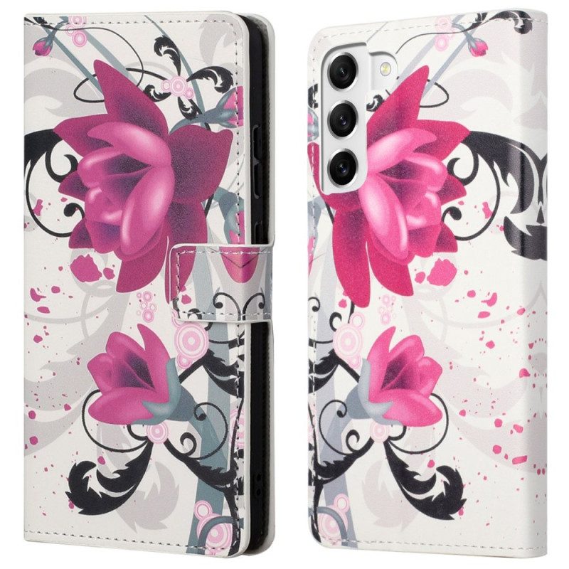 Custodia in pelle Samsung Galaxy S23 Plus 5G Fiori Tropicali
