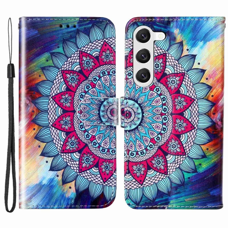 Custodia in pelle Samsung Galaxy S23 Plus 5G Mandala Con Cinghie Colorate