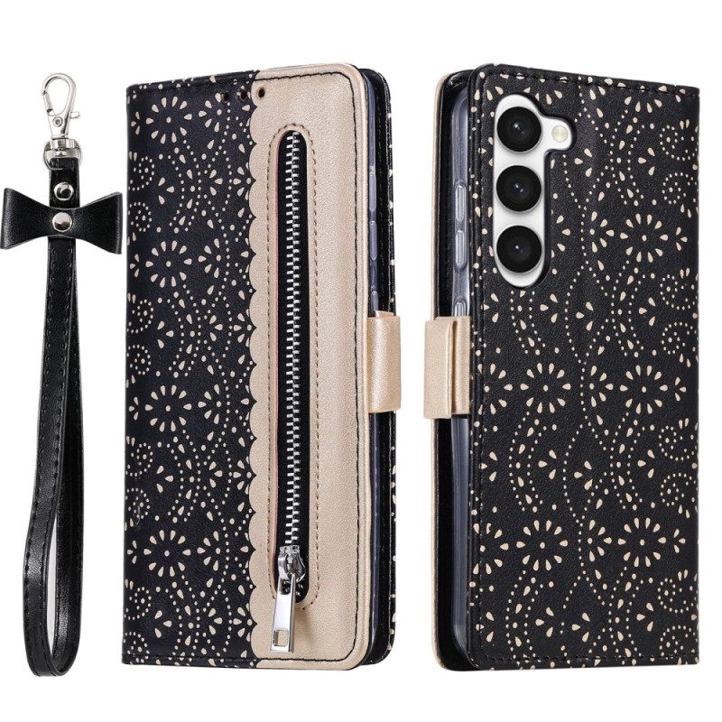 Custodia in pelle Samsung Galaxy S23 Plus 5G Portamonete Con Cinturino In Pizzo