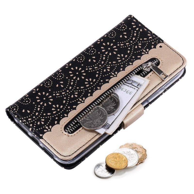 Custodia in pelle Samsung Galaxy S23 Plus 5G Portamonete Con Cinturino In Pizzo