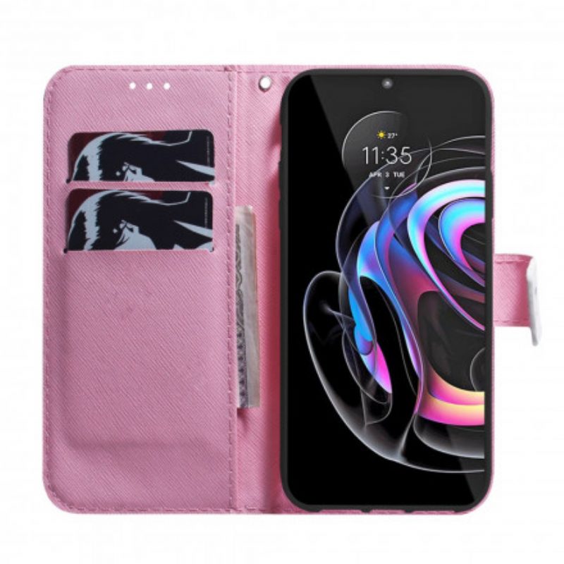 Custodia in pelle Motorola Edge 20 Pro Fiore Rosa Polveroso