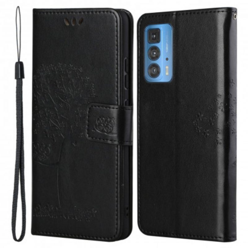 Custodia in pelle Motorola Edge 20 Pro Perizoma Albero E Gufi