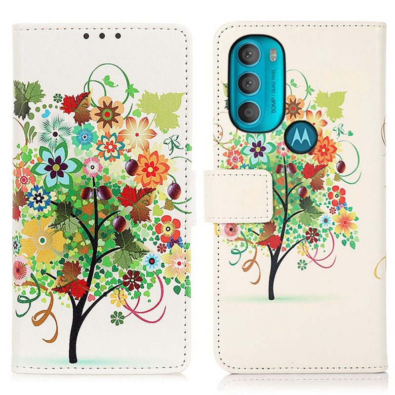 Custodia in pelle Moto G71 5G Albero In Fiore