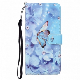 Custodia in pelle Moto G71 5G Farfalle Di Diamanti Strappy