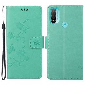 Custodia in pelle Moto G71 5G Farfalle E Fiori Asiatici