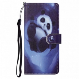 Custodia in pelle Moto G71 5G Panda Space Con Cordino