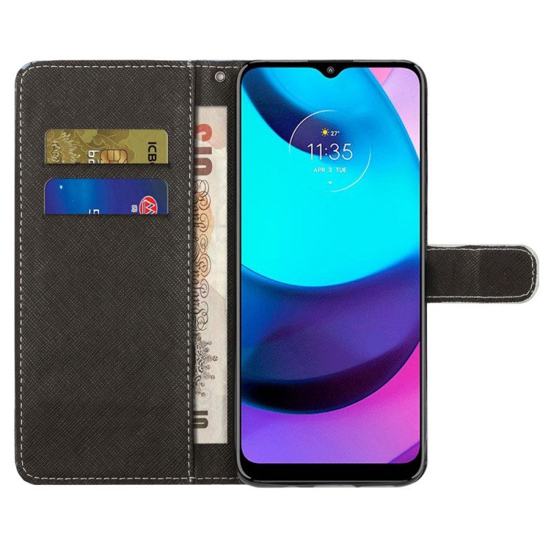 Custodia in pelle Moto G71 5G Panda Space Con Cordino