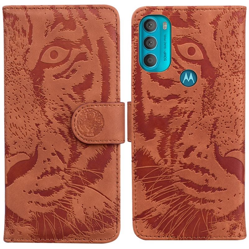 Custodia in pelle Moto G71 5G Stampa Faccia Di Tigre