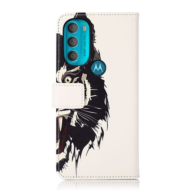 Custodia in pelle Moto G71 5G Tigre Feroce
